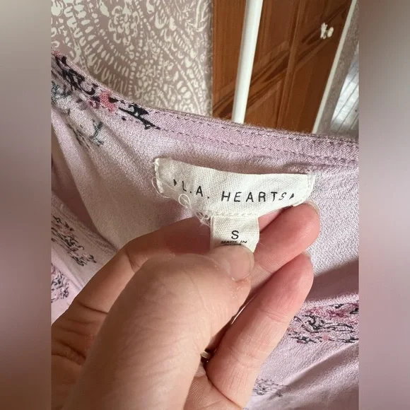 LA Hearts by PacSun Cold Shoulder Shirt Sleeve Pink White Floral Mini Dress - Picture 7 of 7